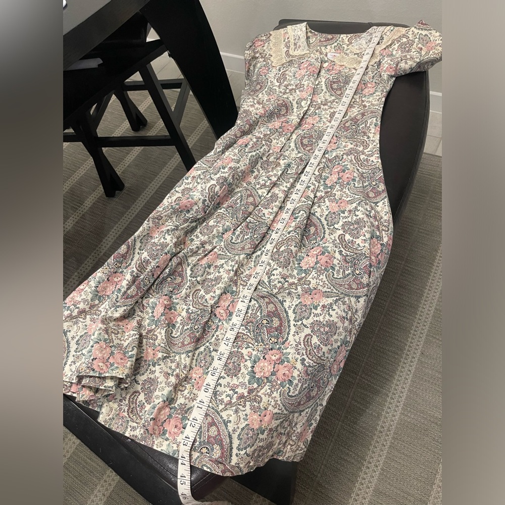 Vintage renaissance cottagecore romantic prairie 70s 80s floral tea dress Xs/S - Picture 7 of 9
